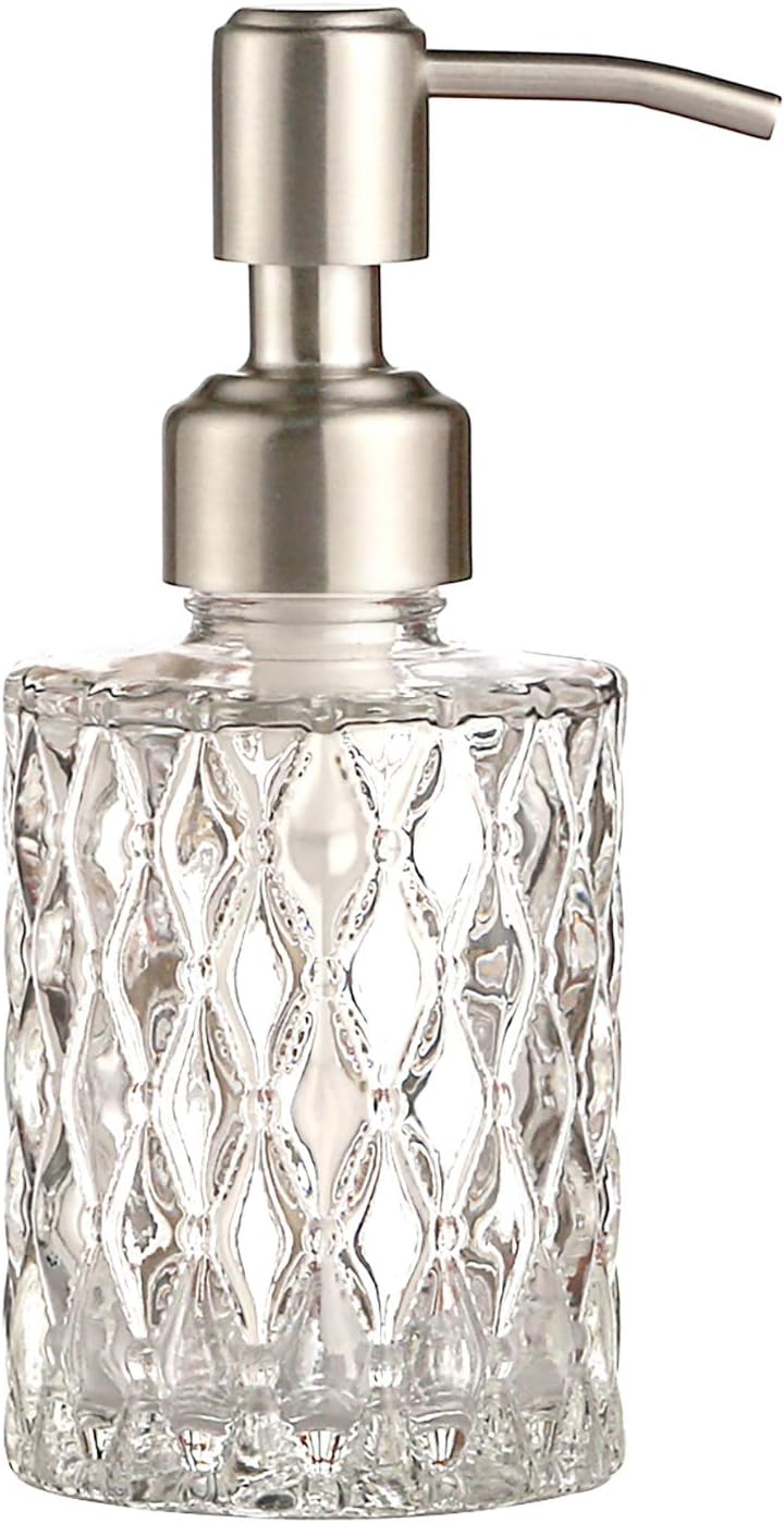 YunNasi Soap Dispenser with Stainless Steel Pump, Clear Crystal Design, Vintage and Elegant, Refillable Liquid Hand Soap Dish Soap Dispensers for Bathroom Counter, Kitchen Sink (Style2)
