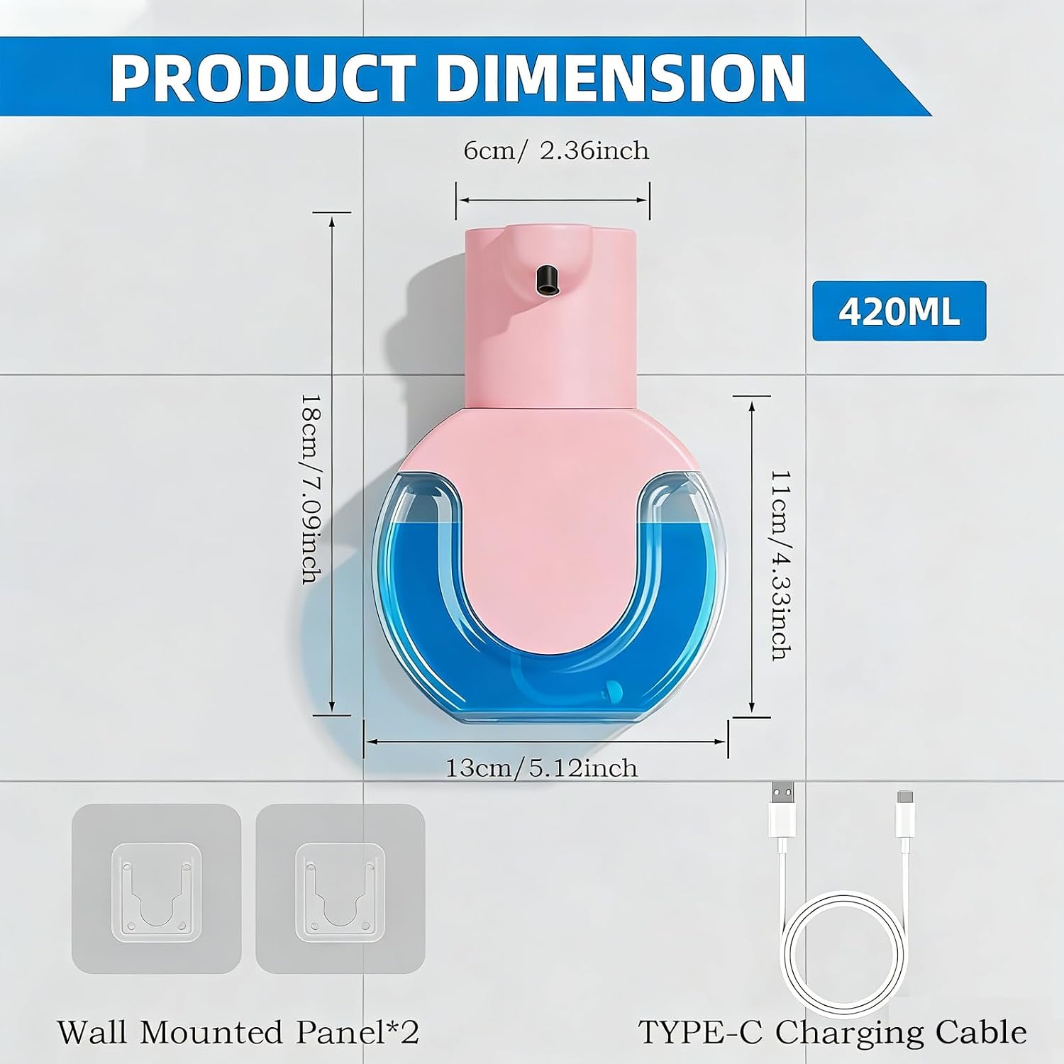 2Pack Automatic Soap Dispenser Touchless, Rechargeable Foaming Soap Dispenser,15oz/420ml Smart Hand Soap Dispensers,4-Level Adjustable,Wall Mount for Bathroom Kitchen Dish Soap(Pink, Foam)