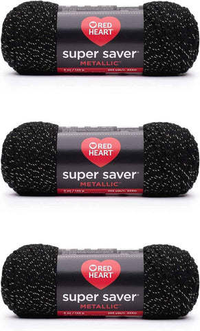 Red Heart Super Saver Metallic Yarn for Crocheting, Black Gold, 3-Pack