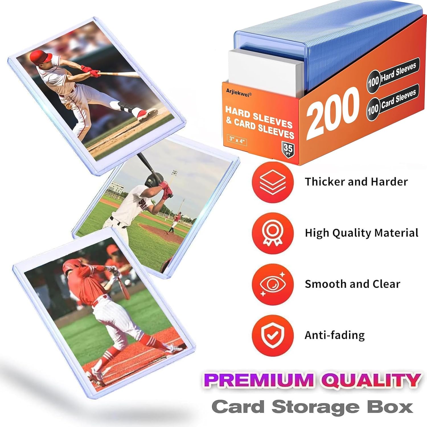 200 Card Sleeves Hard Plastic, Arjiekwei 3"X 4" Trading Card Holder, 35PT