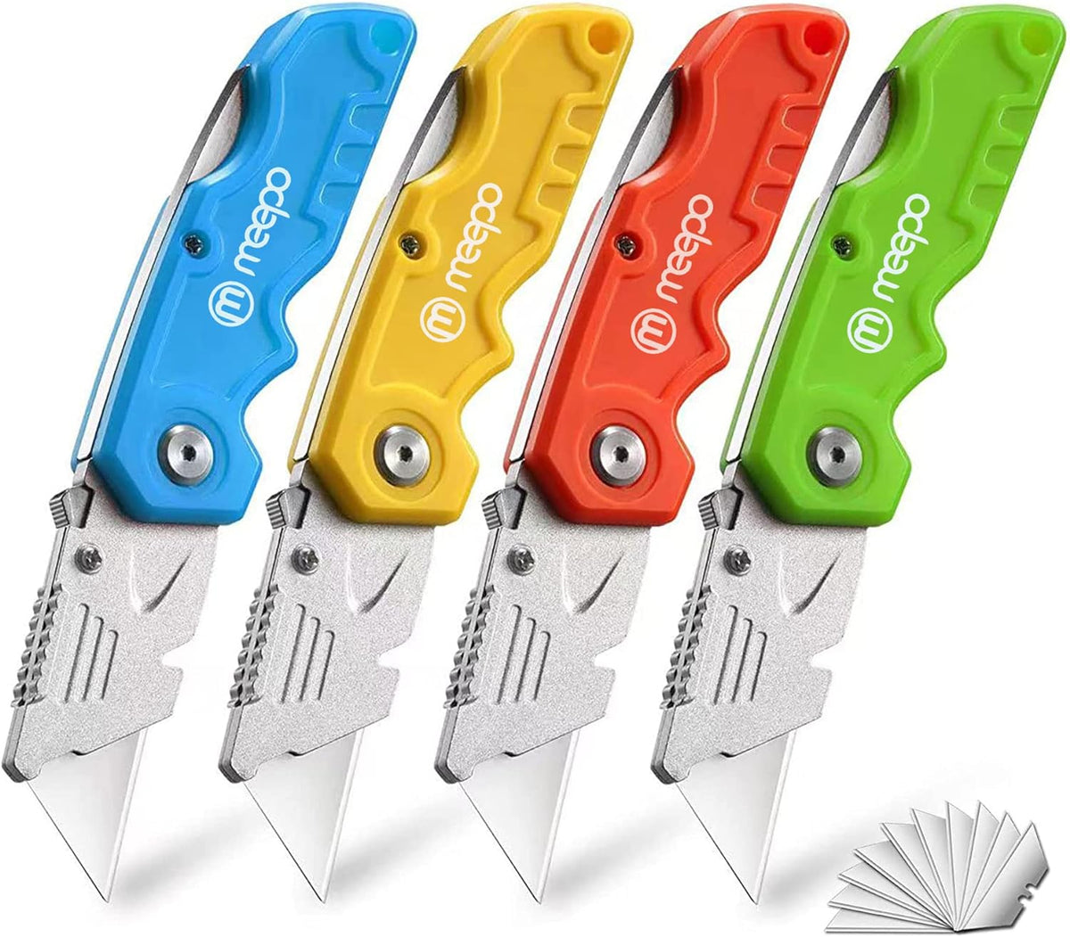 M MEEPO 4-Pack Box Cutter, Colorful Folding Utility Knife w/ 10 pcs Blades