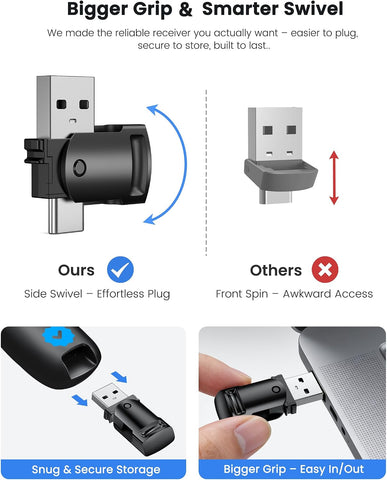 Wireless Presenter Clicker with Bluetooth & USB+Type-C Receiver, Red Laser Pointer, Powerpoint Clicker with Volume Control for PowerPoint/Keynote/Google Slides, Compatible with Laptop/Mac/PC/Android