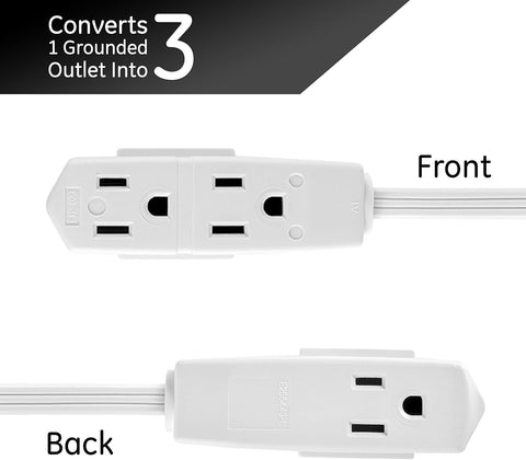 GE 3-Outlet Flat Extension Cord, 15 Ft Grounded Extension Cord