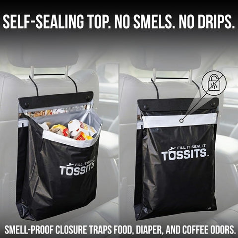 Tossits Hanging Car Trash & Garbage Bags, Disposable, Black 21 Count