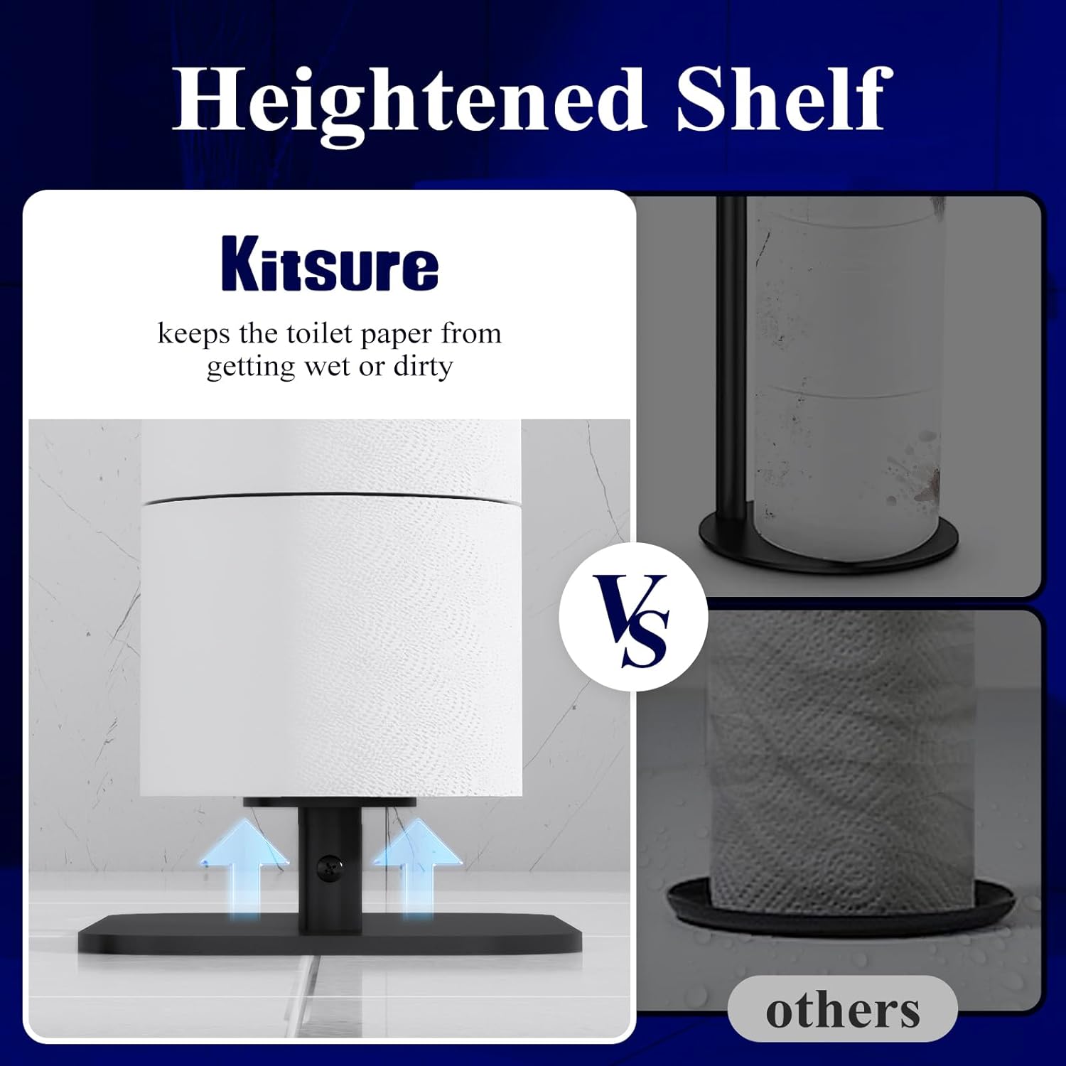 Kitsure Metal Toilet Paper Holder Free Standing, Medium, Black