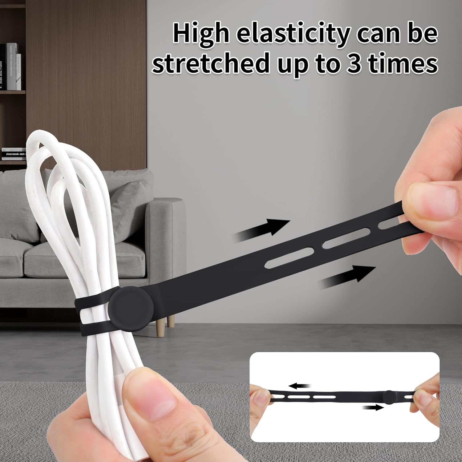 Oligei 25 Pcs Silicone Cable Ties, Cable Ties Reusable, High Elasticity Cord Wraps for Electrical Cords, Cord Organizer for Earphone, Phone Charger(Black)