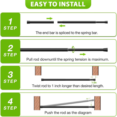 Small Tension Rod 16-38inch Black Tension Curtain Rod no Drilling