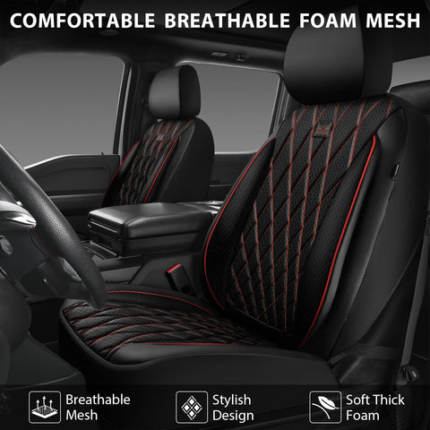 CAR PASS Thick Foam 3D Air Mesh Leather Car Seat Covers Front Seats Only, Breathable Premuim Leather Two Front Seat Cover, Airbag Compatible Universal Fit for 95% Sedan Van Truck SUV,Black and Red