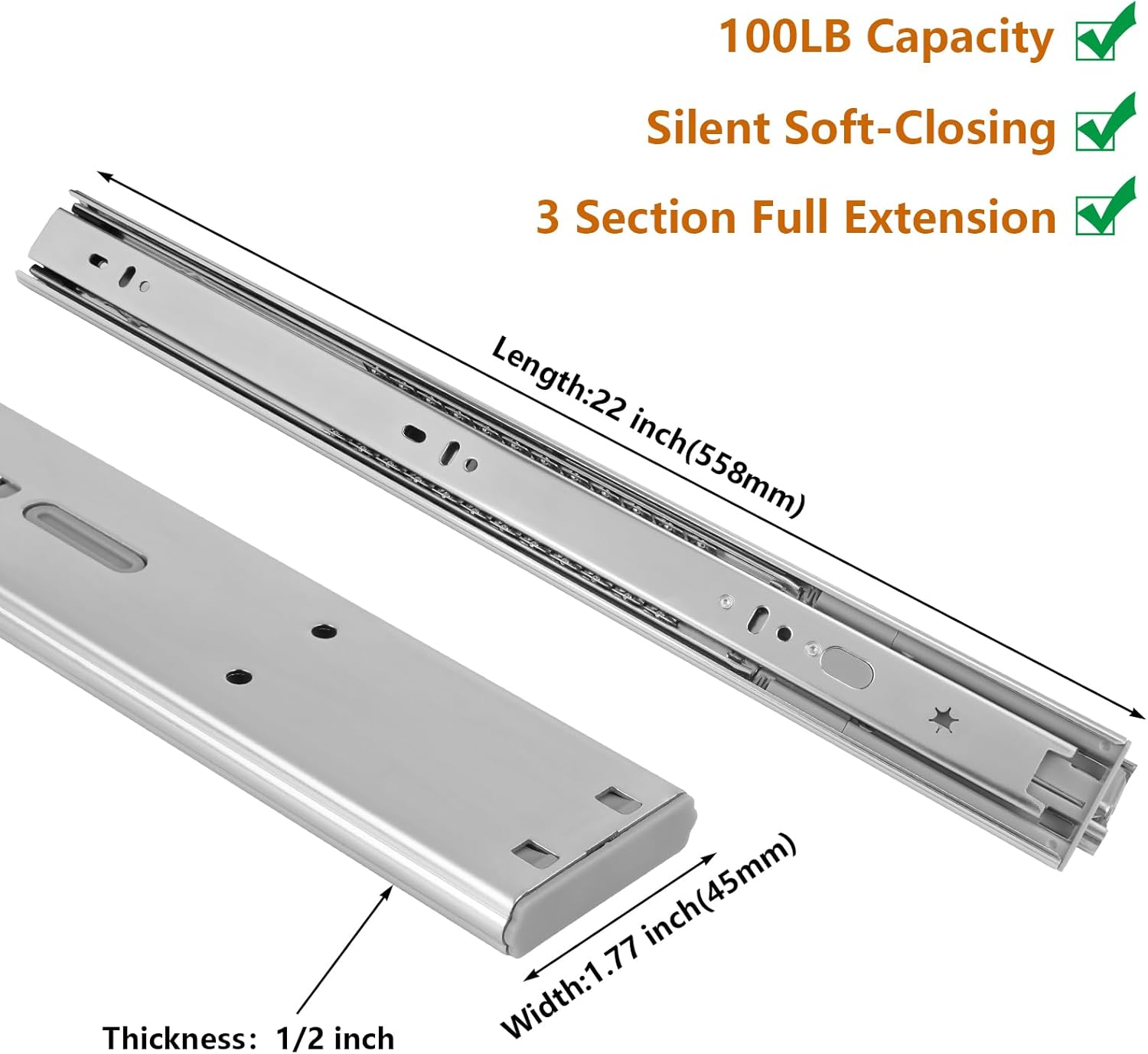 LONTAN 10 Pairs Soft Close Drawer Slides 22 Inch Heavy Duty Cabinet Rails