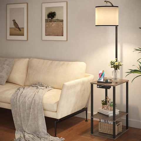 SUNMORY Floor Lamp with Table Shelves, End Side Table for Living Room