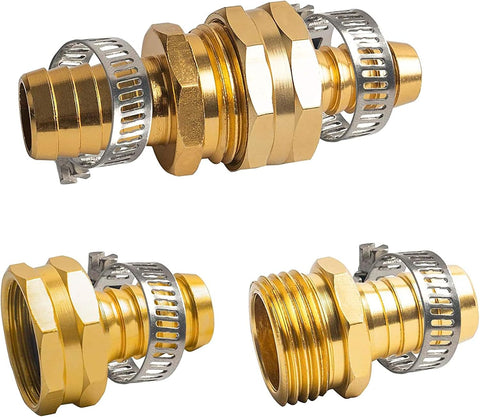 Hourleey Garden Hose Repair 1/2 Inch, Aluminum Mender Hose Connector Fitting with Clamp, Fit 1/2" Male & Female Hose Connector, 3 Sets