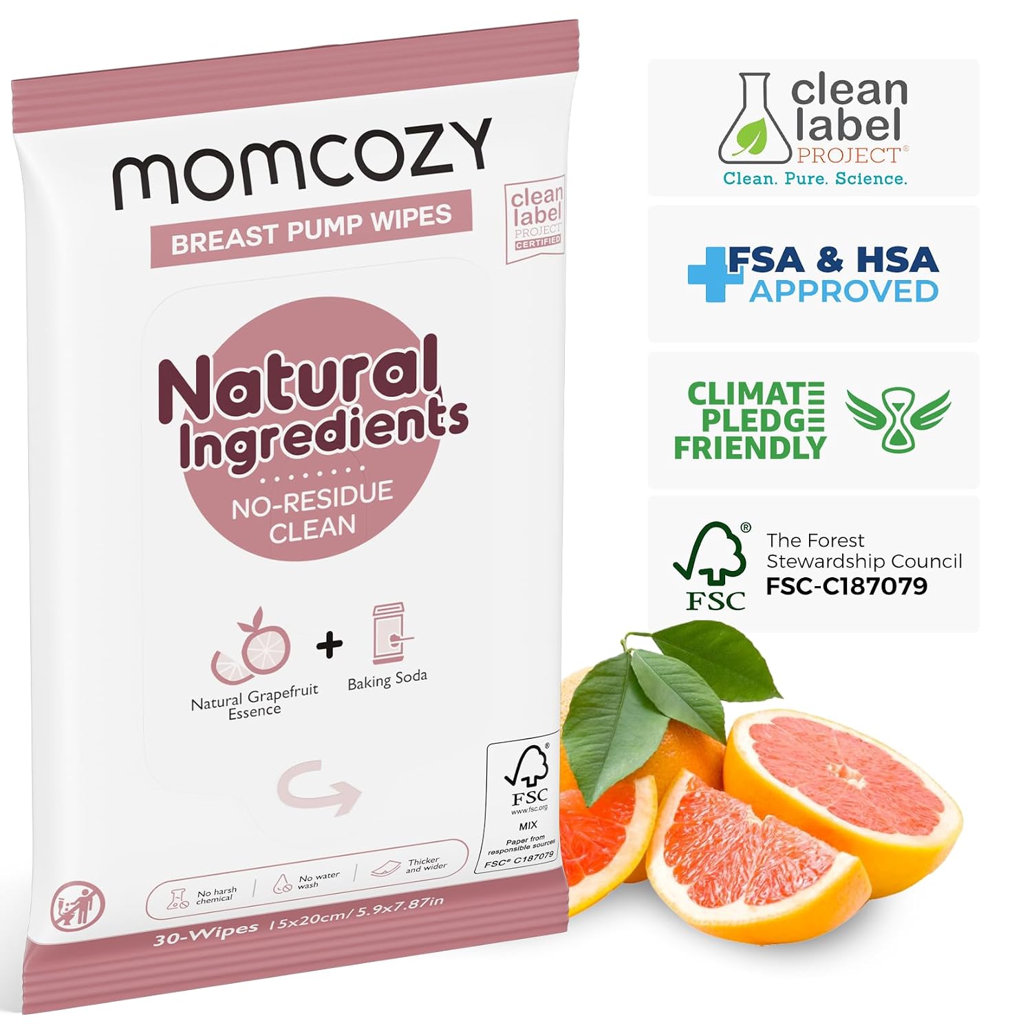 Momcozy Breast Pump Wipes for Parts Cleaning On-The-Go,30 Count (3 Packs)