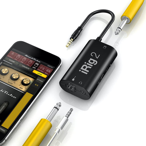 IK Multimedia iRig 2 portable guitar audio interface, lightweight audio adapter for iPhone and iPad with instrument input and headphone/amplfier outs