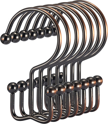 Goowin Shower Curtain Hooks, 12 Pcs Shower Curtain Rings, Durable Shower Curtain Rings Rust Proof, Double Glide Shower Rings for Curtain, Simple Shower Hooks for Shower Curtain & Liner, Bronze
