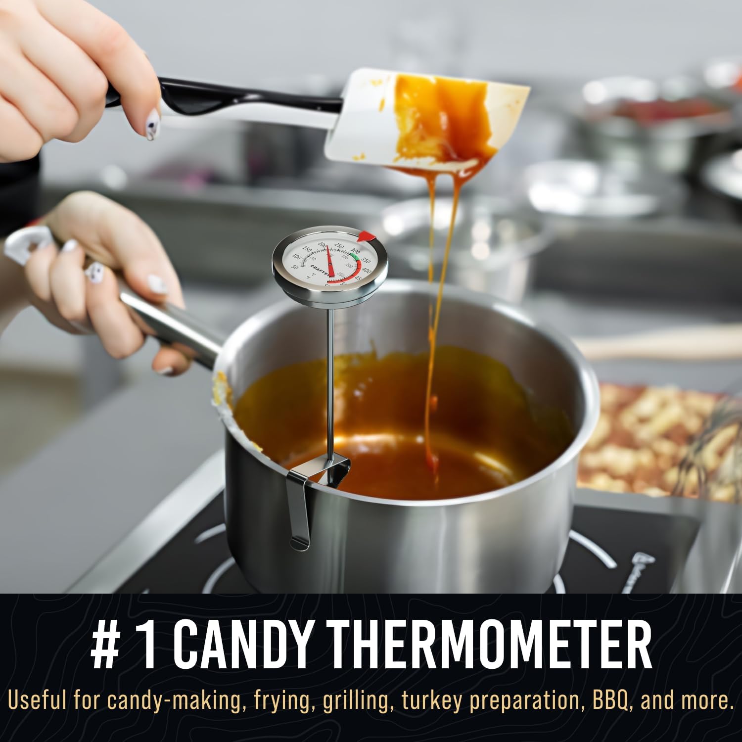 CRAFT911 Candy Thermometer with Pot Clip - Deep Fry Oil Thermometer for Frying and Candle Making (White)
