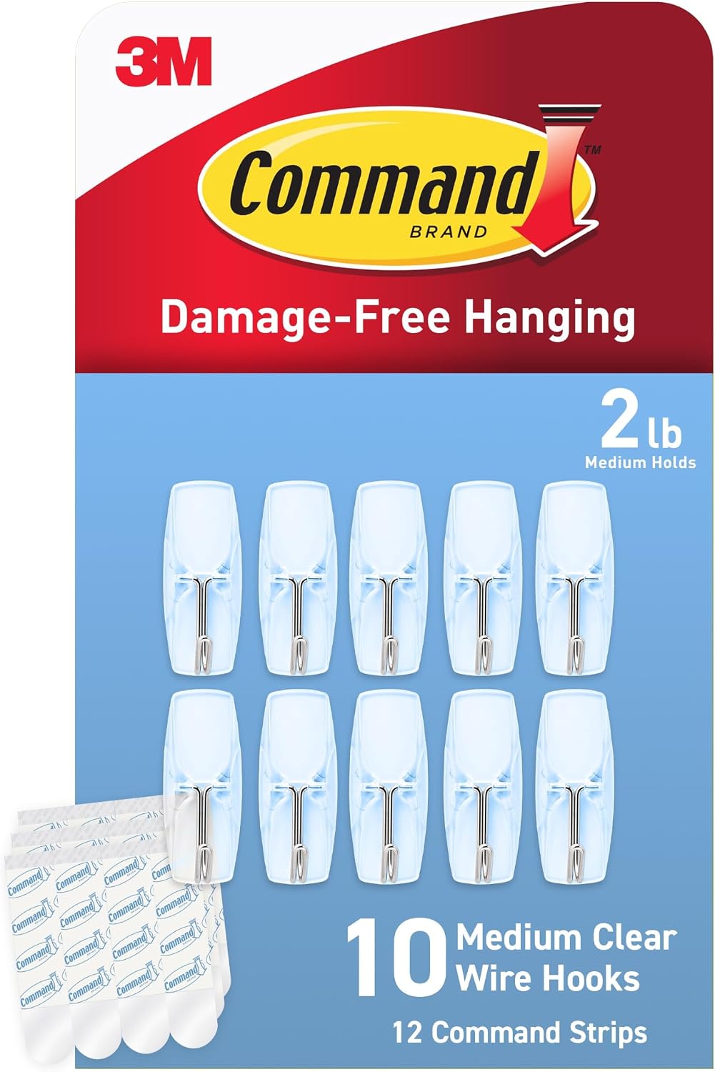 Command Medium Clear Wire Hooks, 10 Hooks, 12 Strips