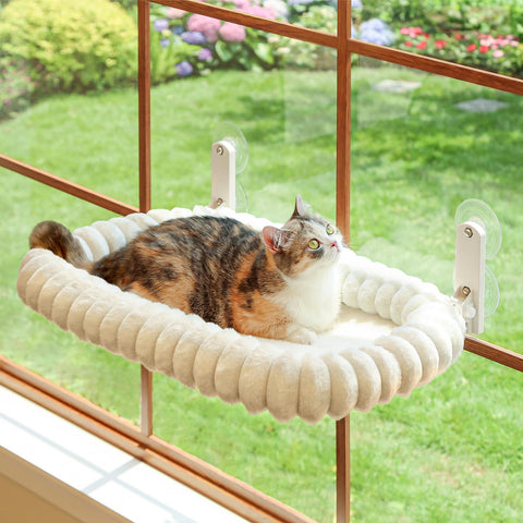 Zakkart SnugCloud Foldable Cat Window Perch (Cream White, M)