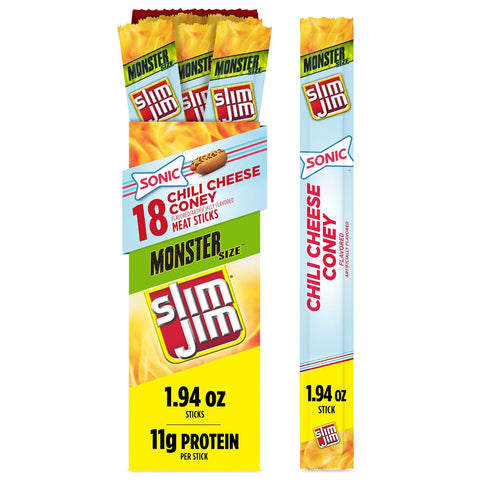 Slim Jim Monster Smoked Jerky Sticks Sonic Chili Cheese Flavor 1.94oz 18ct