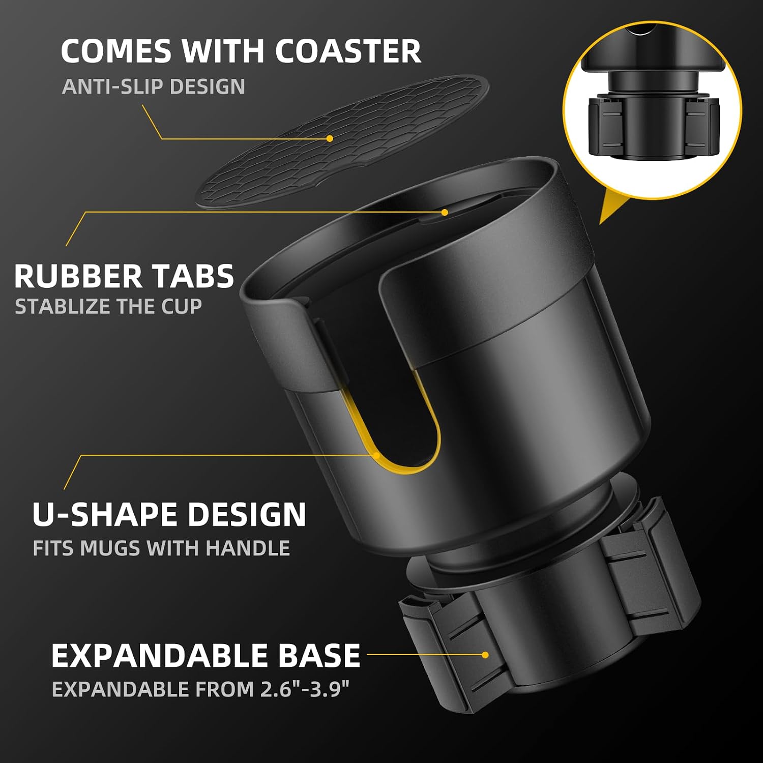 TYKOR Car Cup Holder Expander, Extender for Car with Adjustable Base