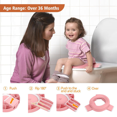 MCGMITT Portable Potty Seat for Kids Travel - Foldable Training Toilet Chair for Toddler Girls with Storage Bags for Outdoor and Indoor Easy to Clean(Pink)