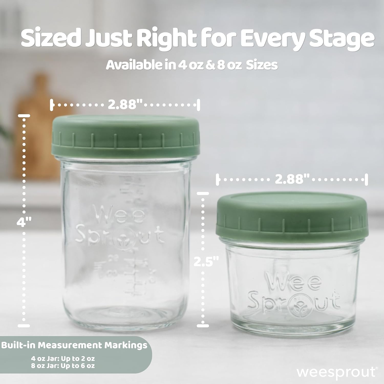 WeeSprout Baby Food Storage Glass Jars w/Lids (4 oz, 12 Pack) Pastel Variety, Snack, Reusable Small Containers, Fridge or Freezer, Microwave & Dishwasher Safe, Essentials for Infants