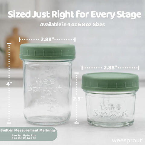 WeeSprout Baby Food Storage Glass Jars w/Lids (4 oz, 12 Pack) Pastel Variety, Snack, Reusable Small Containers, Fridge or Freezer, Microwave & Dishwasher Safe, Essentials for Infants
