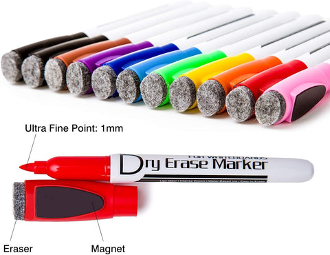 Volcanics Magnetic Green Dry Erase Markers with Eraser Cap, Fine Tip, 12 Count