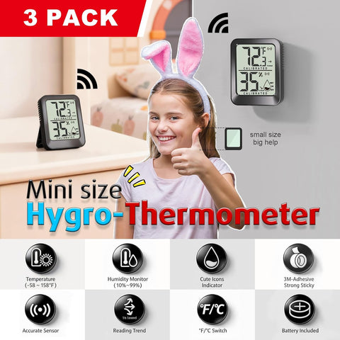 AyayaBoss 3 Pack Room Thermometer Indoor Hygrometer