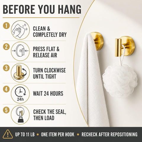 Suction Cup Hooks for Shower - Bathroom Reusable Towel Hooks