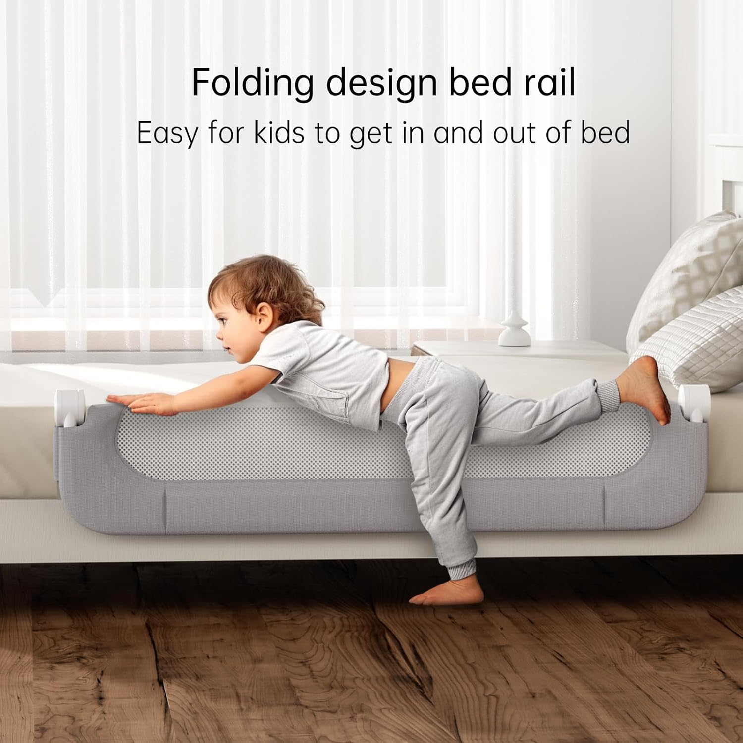 UPGOGO Folding Bed Rail for Toddlers, Grey, 33" L x 23.6" H