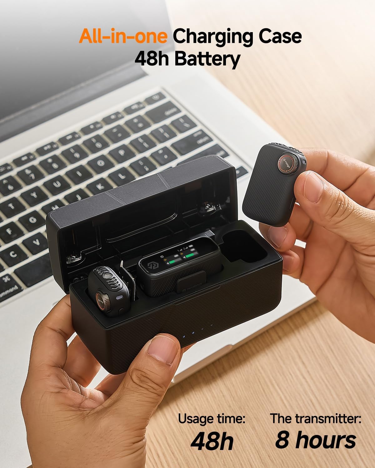 PQRQP S20 Mic (2 TX + 1 RX + Charging Case), Mini Microphone for iPhone/Android/Camera, 48kHz/24-bit High Audio, AI Noise Cancelling, 48h Use, 820ft Range, Wireless Microphones for Vlog, Streaming