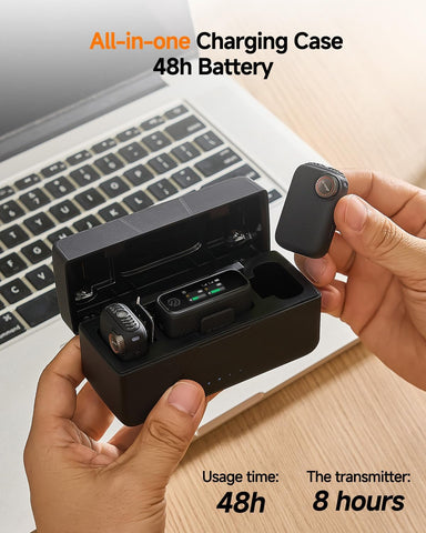PQRQP S20 Mic (2 TX + 1 RX + Charging Case), Mini Microphone for iPhone/Android/Camera, 48kHz/24-bit High Audio, AI Noise Cancelling, 48h Use, 820ft Range, Wireless Microphones for Vlog, Streaming