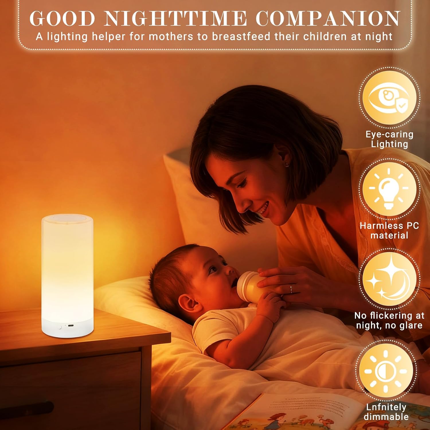 UNIFUN Night Light Touch Control RGB Rechargeable Bedside Lamp Dimmable