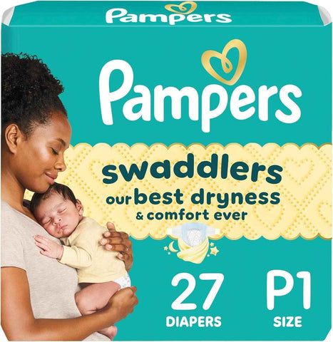 Pampers Swaddlers Newborn Diapers, Size Preemie (<6 lbs), 27 Count, Fragrance Free, Hypoallergenic, Absorbent, Pediatrician Recommended, Skin Safe