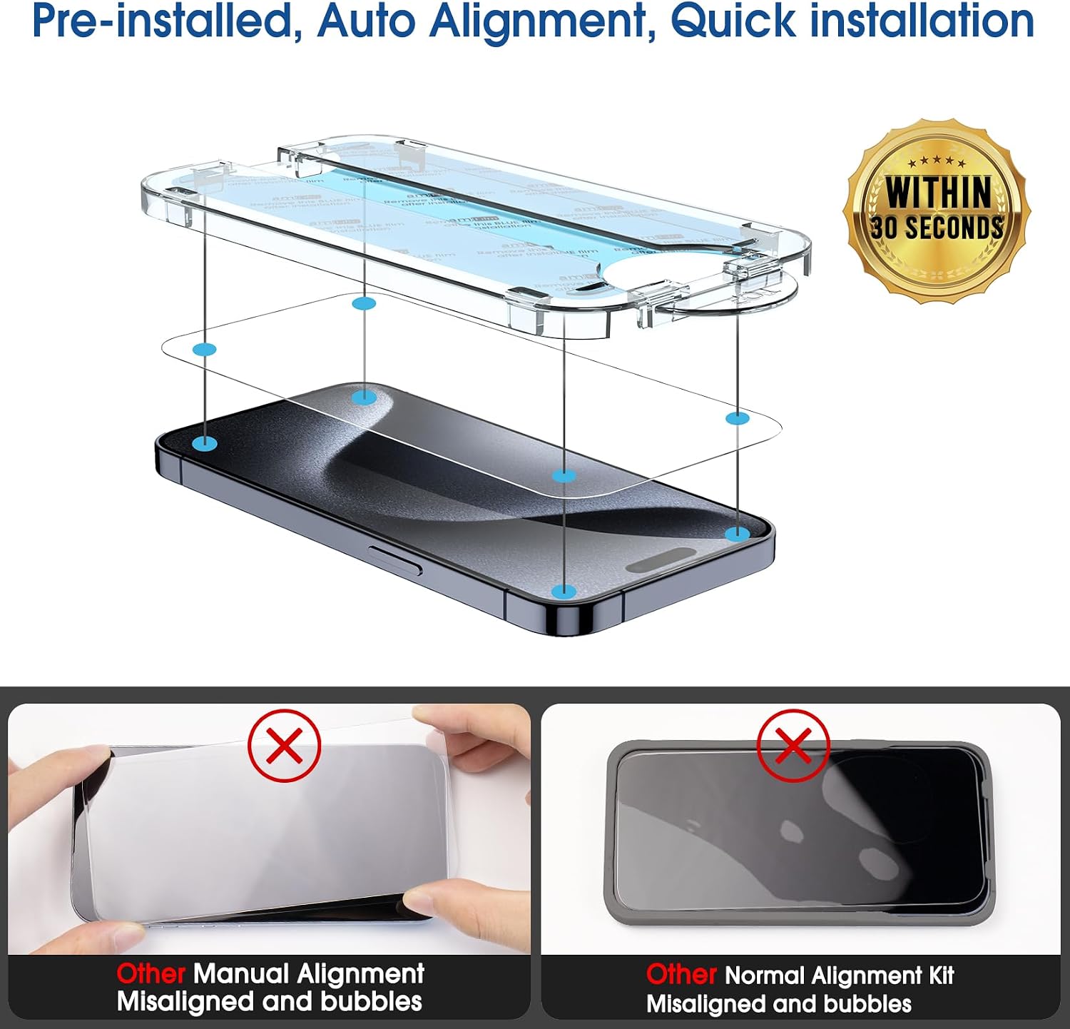 amFilm OneTouch for iPhone 15 Screen Protector 6.1'' Tempered Glass