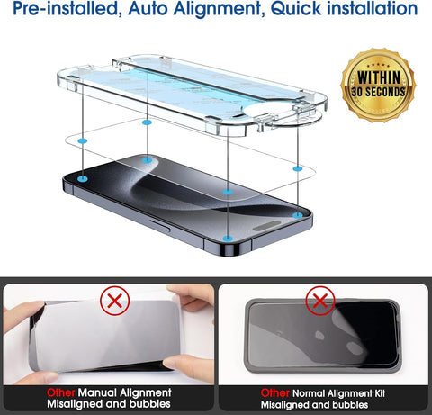 amFilm OneTouch for iPhone 15 Screen Protector 6.1'' Tempered Glass
