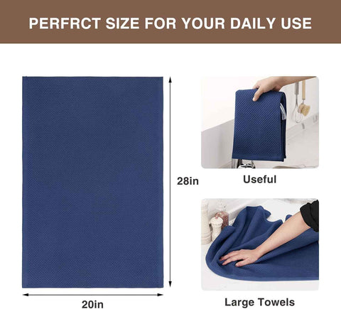 Homaxy 100% Cotton Oversized Waffle Weave Kitchen Towels 6-Pack, Navy Blue
