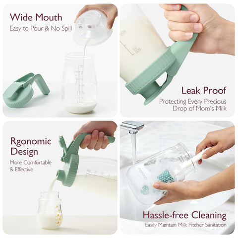 Momcozy Breast Milk Pitcher, Glass Storage Container Wide Mouth, 32oz Green