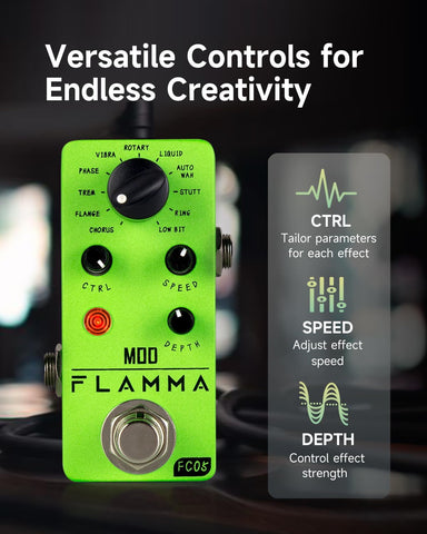FLAMMA FC05 Modulation Guitar Pedal with Chorus Flanger Tremolo Phaser Vibrato Rotary Liquid Autowah Stutter Ring LowBit
