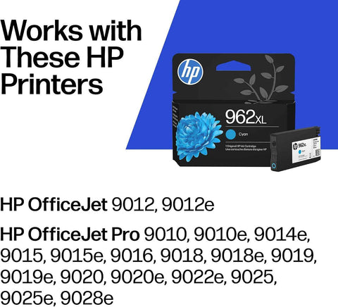HP 962XL Cyan High-Yield Ink Cartridge | Works with OfficeJet 9010, Pro 9010, 9020 | Eligible for Instant Ink | 3JA00AN