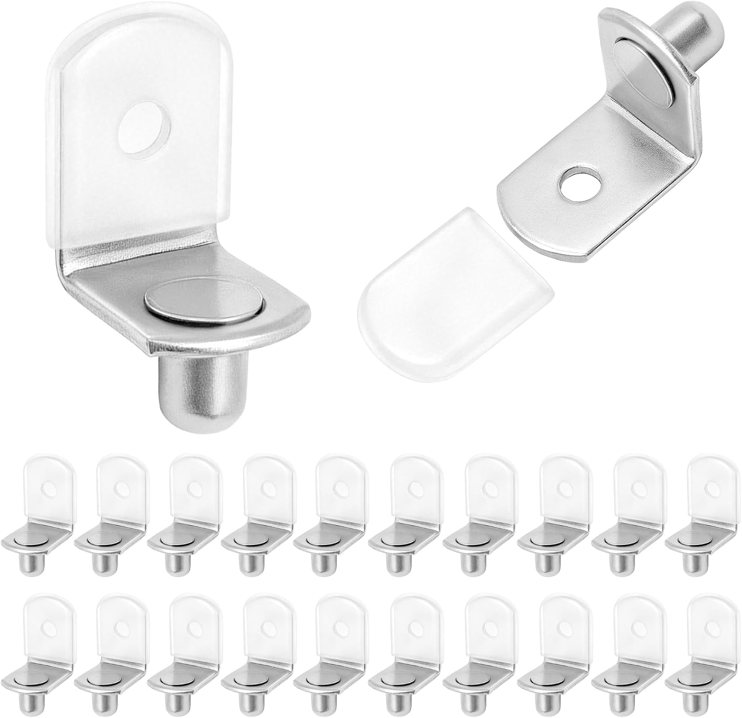 Shelf Support Pegs,40 Pcs Cabinet Shelf Bracket Pegs with Rubber Sleeve,1/4 Inch Diameter Pegs for Shelves,L-Shaped Nickel Plated Shelf Pins Holders for Bookcase Kitchen Closet Glass Shelves-Silver