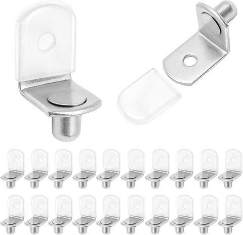 Shelf Support Pegs,40 Pcs Cabinet Shelf Bracket Pegs with Rubber Sleeve,1/4 Inch Diameter Pegs for Shelves,L-Shaped Nickel Plated Shelf Pins Holders for Bookcase Kitchen Closet Glass Shelves-Silver