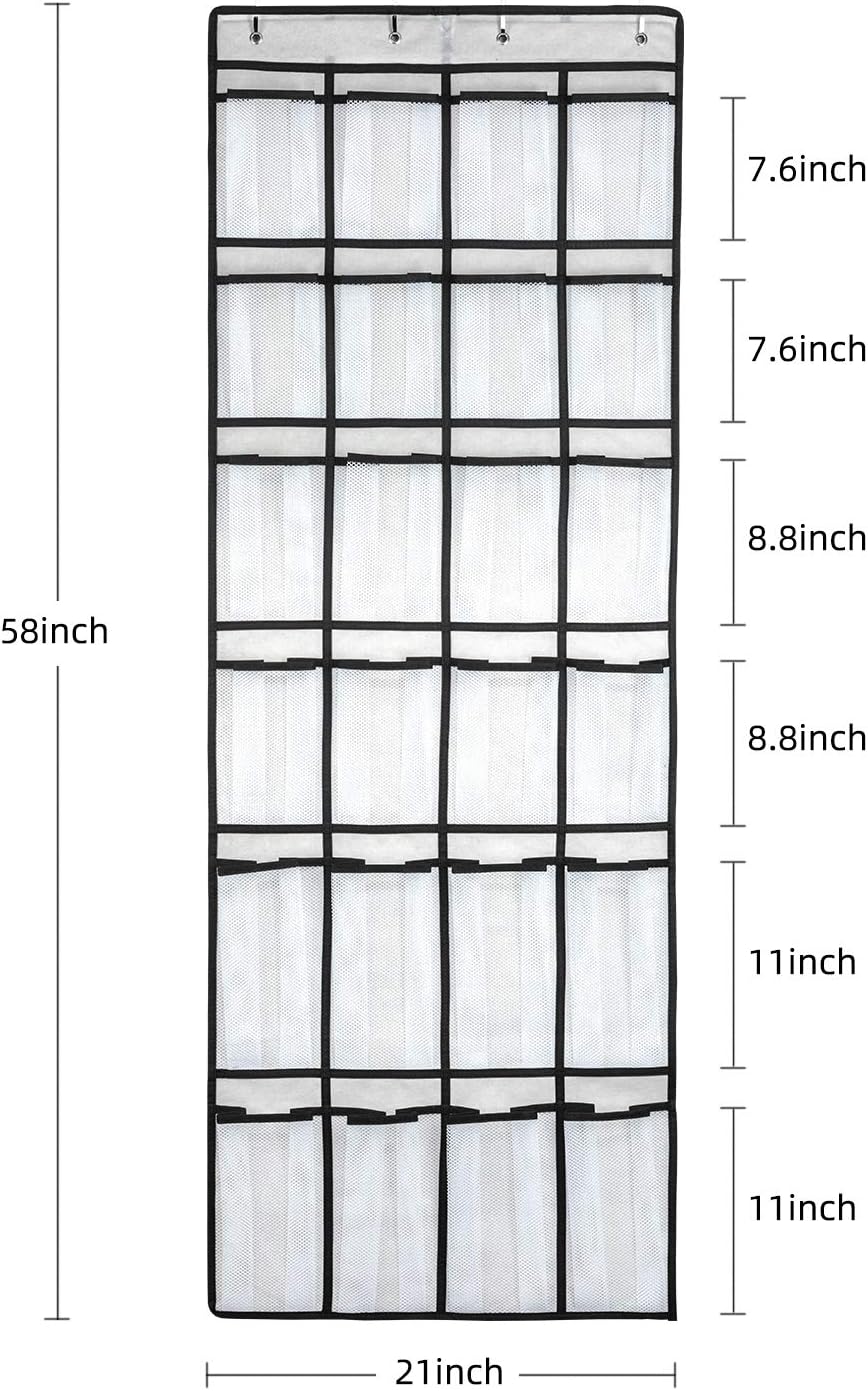 SAVERHO Over the Door Shoe Organizer, Hanging Shoe Organizer with 24 Mesh Large Pockets Door Shoe Rack Organizer for Men Women Kids Hanging Shoe Storage Bag.(White)