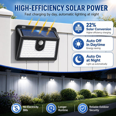 [6 Packs] Solar Motion Sensor Outdoor Lights, Super Bright Solar Lights Outdoor Waterproof, 3 Lighting Modes Security Wall Light for Outside Walking Dog Fence Backyard Deck Garden Door Step Garage