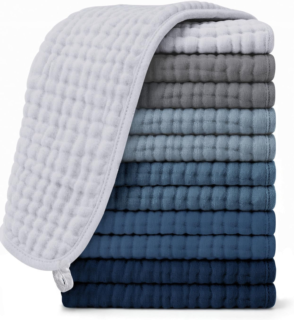 Ease Cubs 12 Pack Muslin Burp Cloths Large 100% Cotton Hand Washcloths, Baby Essentials Absorbent and Soft Burping Rags for Newborn Registry, 20" X10", Slate, Grey and Navy Series