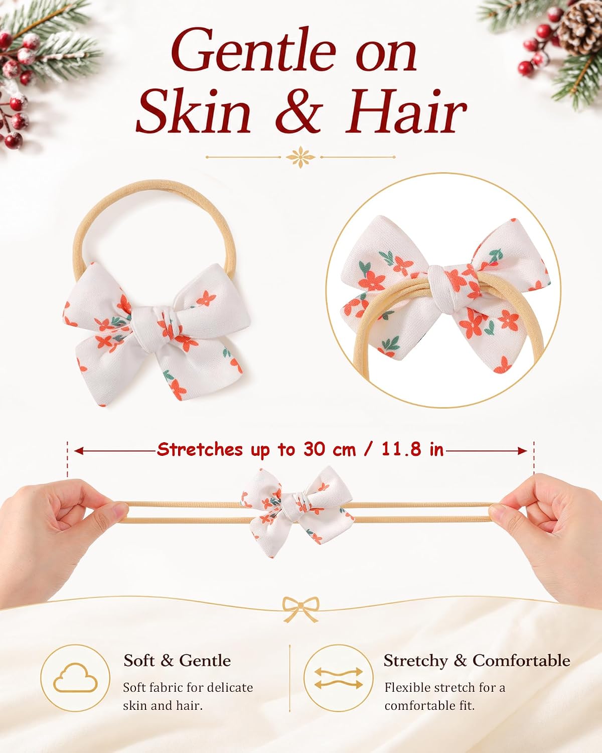 doboi 6 Pack Baby Girl Bow Headbands, Soft Nylon Headbands for Newborns
