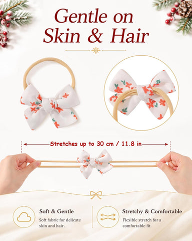 doboi 6 Pack Baby Girl Bow Headbands, Soft Nylon Headbands for Newborns