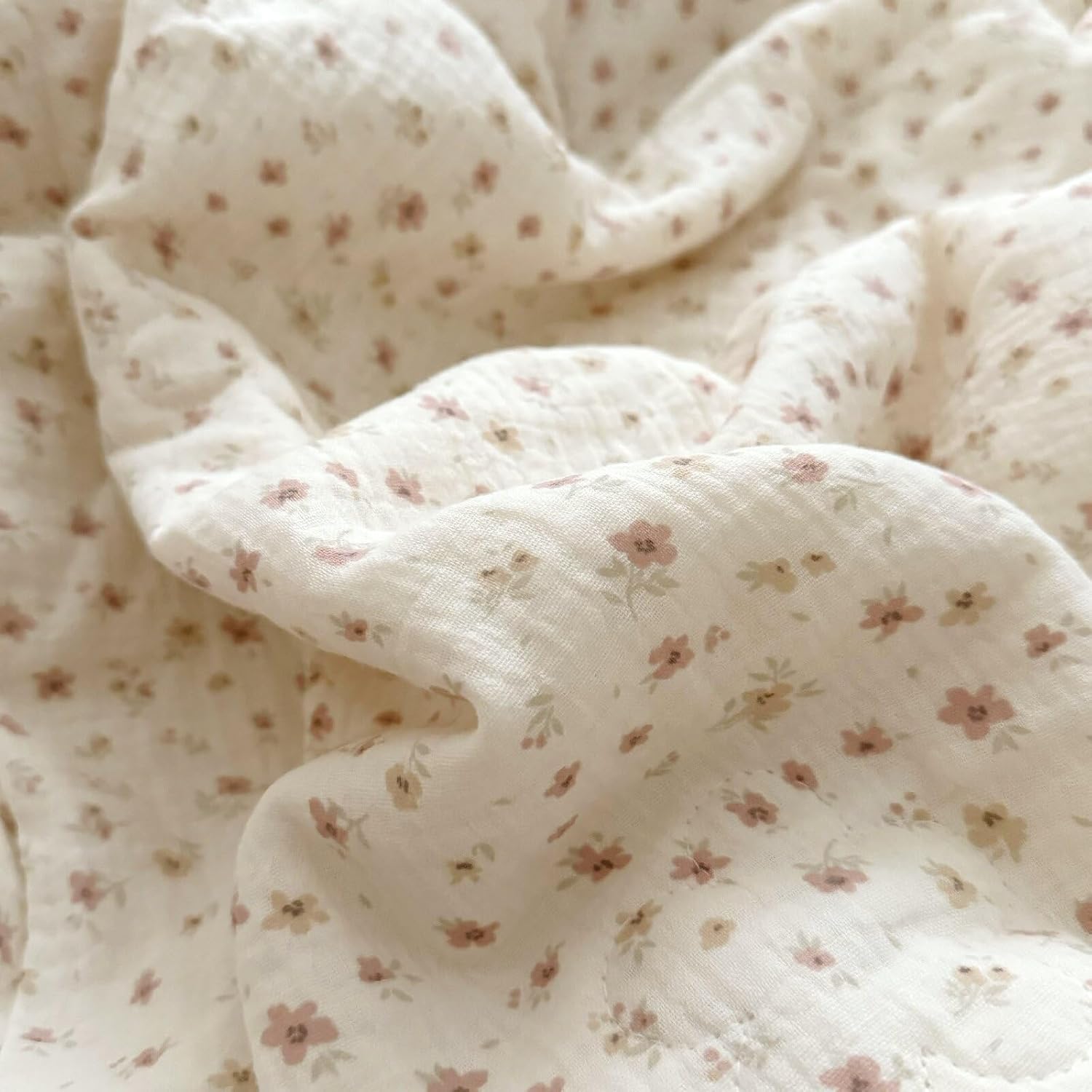 BuLuTu Cotton Muslin Toddler Quilt Blanket for Girls Boys Cute Pink Floral Toddler Quilts Soft Lightweight Crib Blankets Children Bed Blankets, Machine Washable, 47x59 Inches