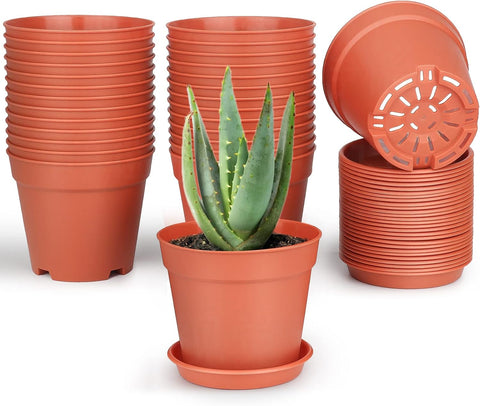 SwinDuck 4 inch Small Plant Pots, 28 Pack Plastic Planters with Drainage Holes and Saucers for Flowers Plants, Succulents, Seed Starting Pots, Terracotta