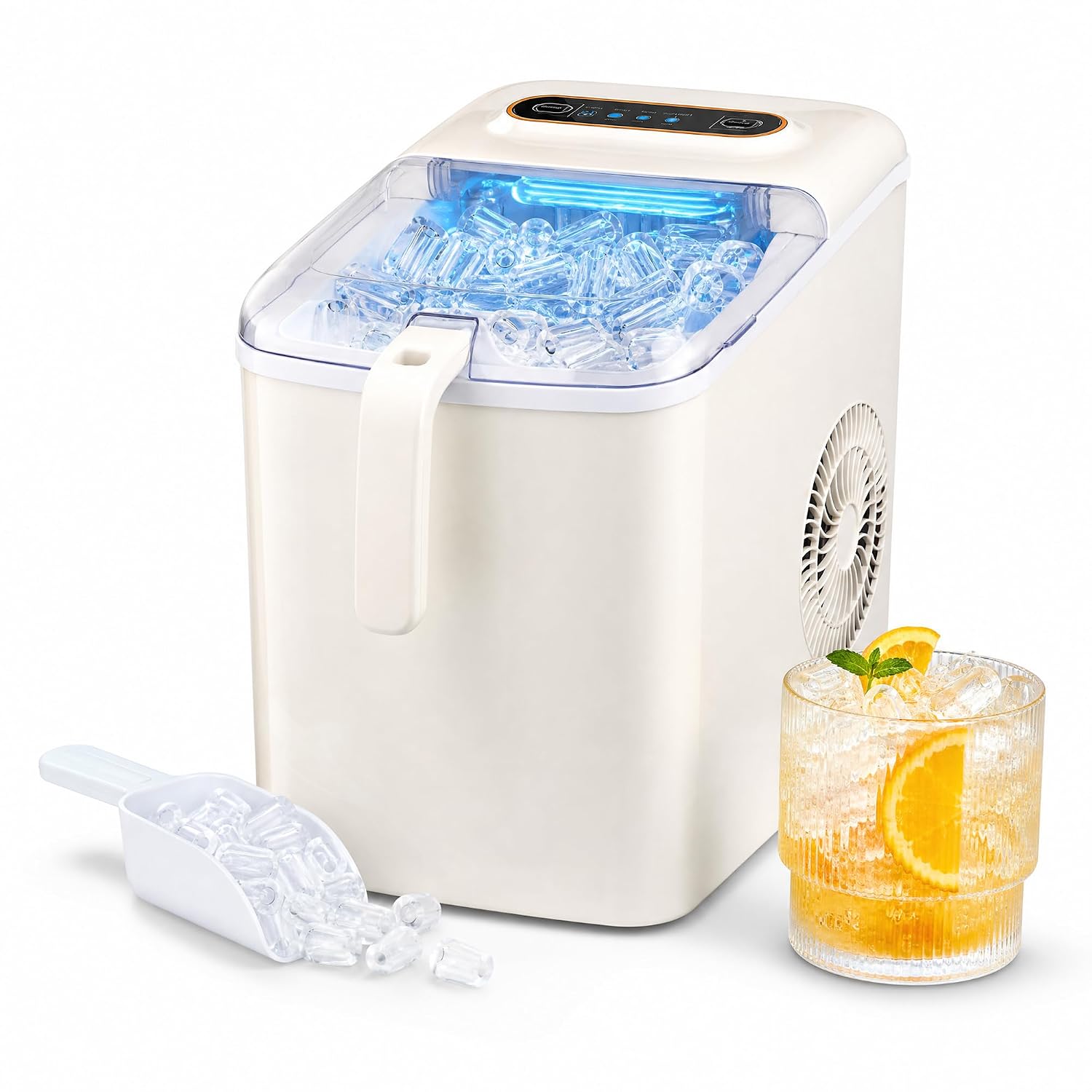 Ice Maker Countertop, Portable Ice Machine with 2 Sizes Bullet Ice, 9 Cubes Ready in 6 Mins, 33lbs/24H, Self-Cleaning Ice Machine with Basket & Scoop for Home Kitchen Office